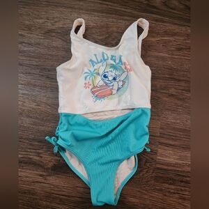 Disney Lilo & Stitch Cream and Aqua Girls One-Piece Swimsuit